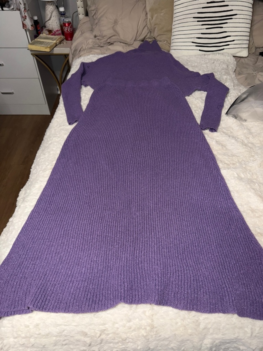 Purple Long Sleeve Knit Dress - Women